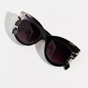 Free People Lucy CATEYE SUNGLASSES Black MARBLE Sunnies